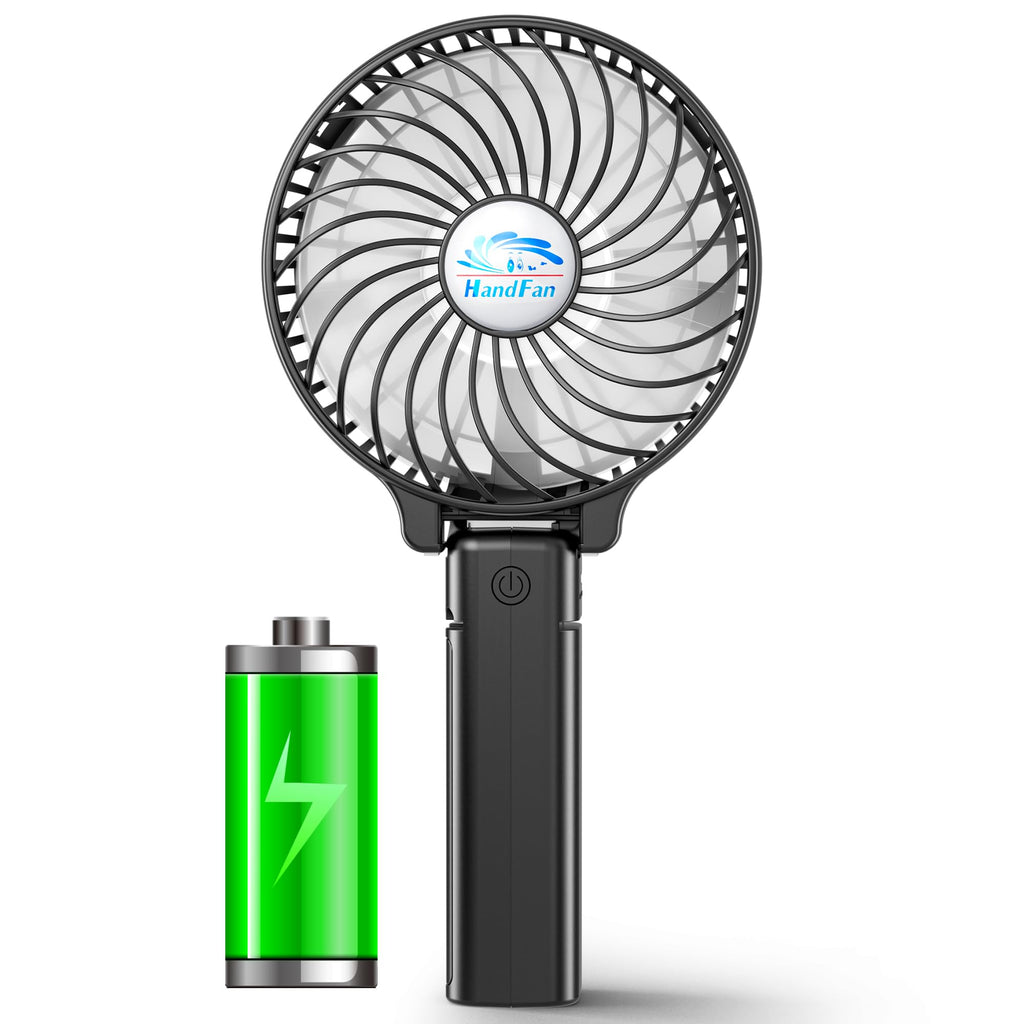 HandFan Portable Fans Battery Operated Handheld Fan Rechargeable with Anti Automatic Working Button & Built-in Bracket USB Desk Fan Foldable (Black)
