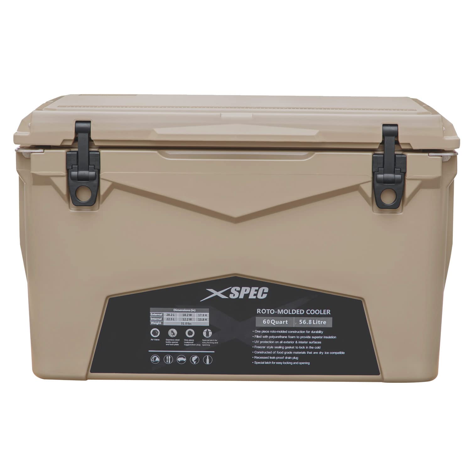 Xspec 60 Quart Roto Molded High Performance Camping Cooler Ice Chest | Pro Tough Durable Outdoor Ice Chest Sand