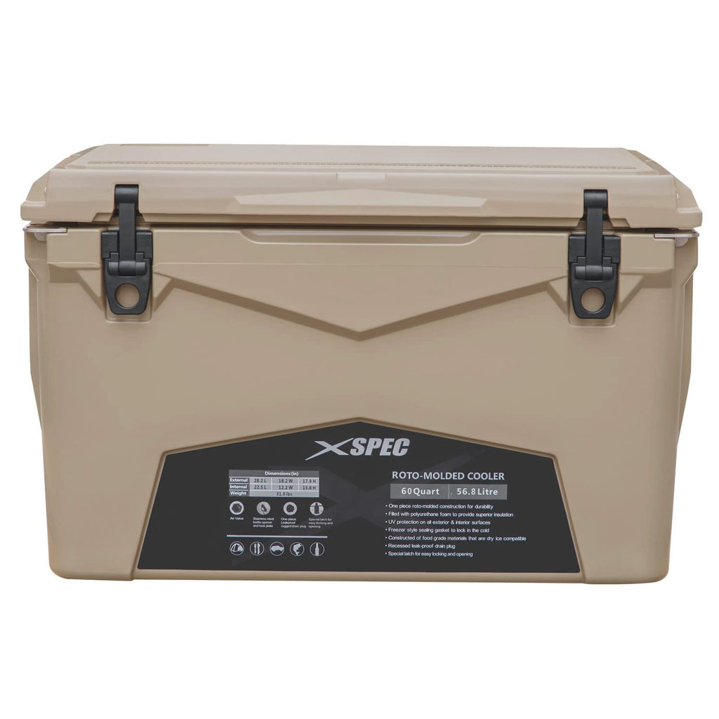 Xspec 60 Quart Roto Molded High Performance Camping Cooler Ice Chest | Pro Tough Durable Outdoor Ice Chest Sand
