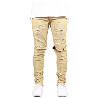 Ripped Army Green Men's Jeans with Trendy Zipper Design
