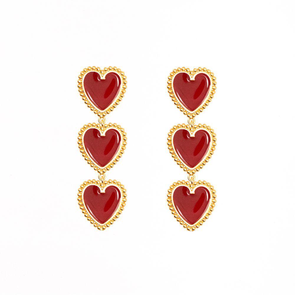 3 Red Hearts Earrings