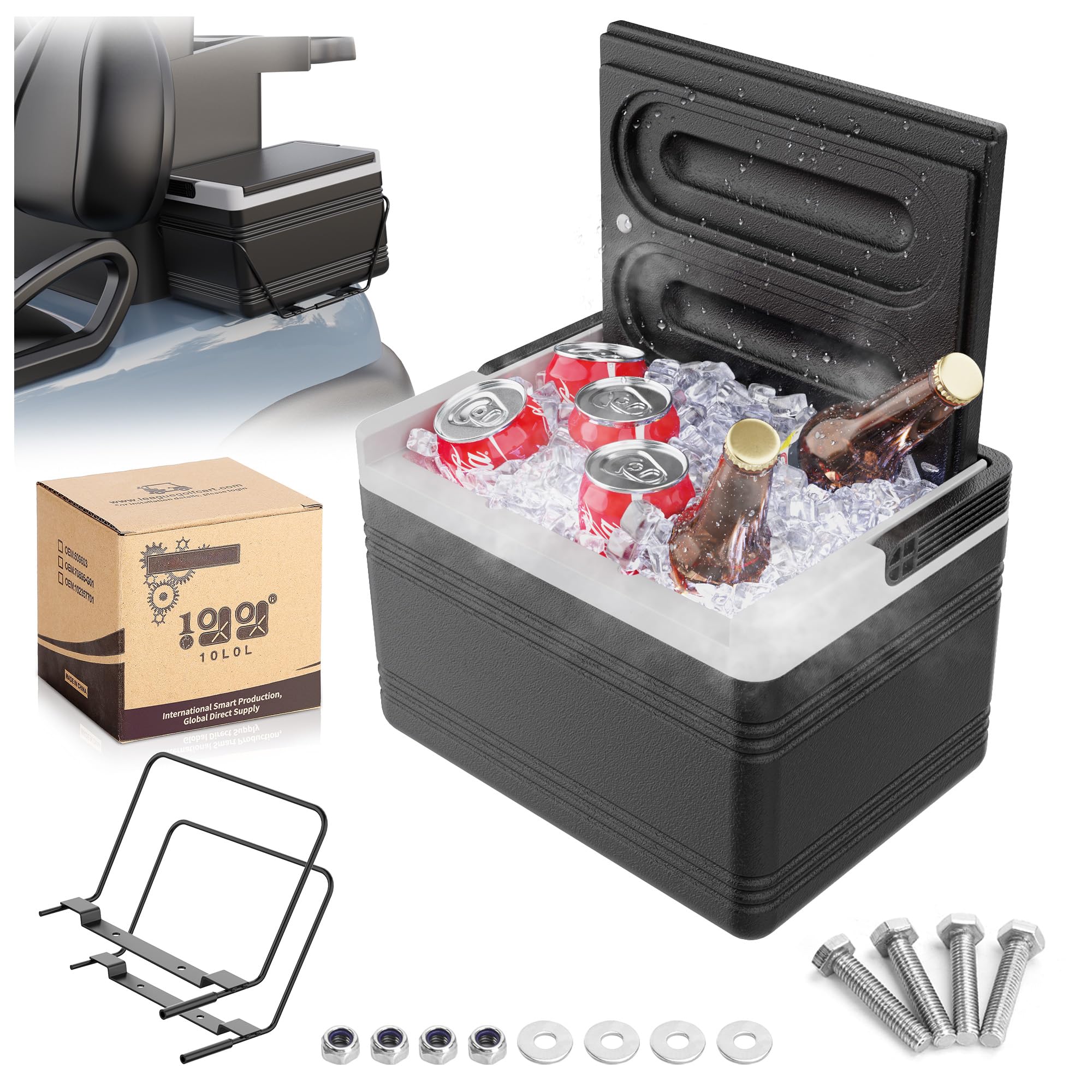 10L0L Golf Cart Ice Cooler with Universal Mounting Bracket Kit - Portable 8L Capacity Cooler for Extended Cooling and Insulationfor YamahaEZGOClub Car