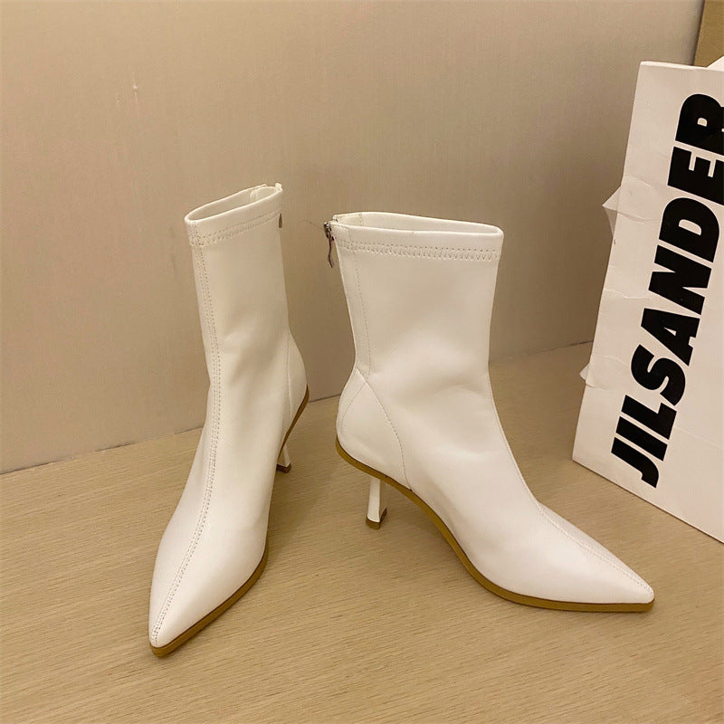 Women's Soft Leather Stiletto Heel Martin Boots