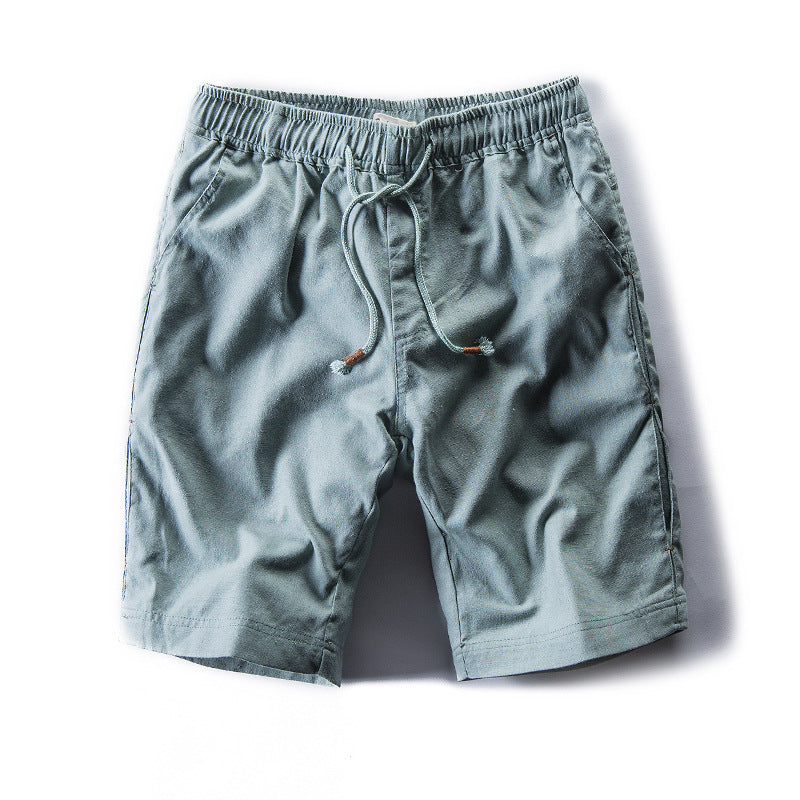 Men's Casual Mid-Waist Linen Cotton Five-Point Shorts