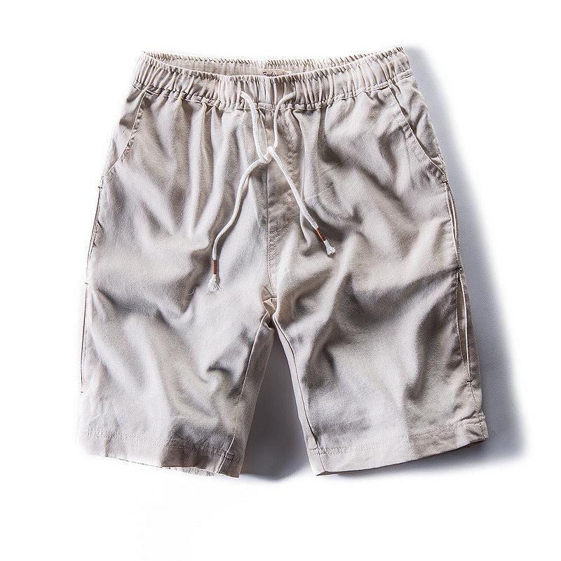 Men's Casual Mid-Waist Linen Cotton Five-Point Shorts