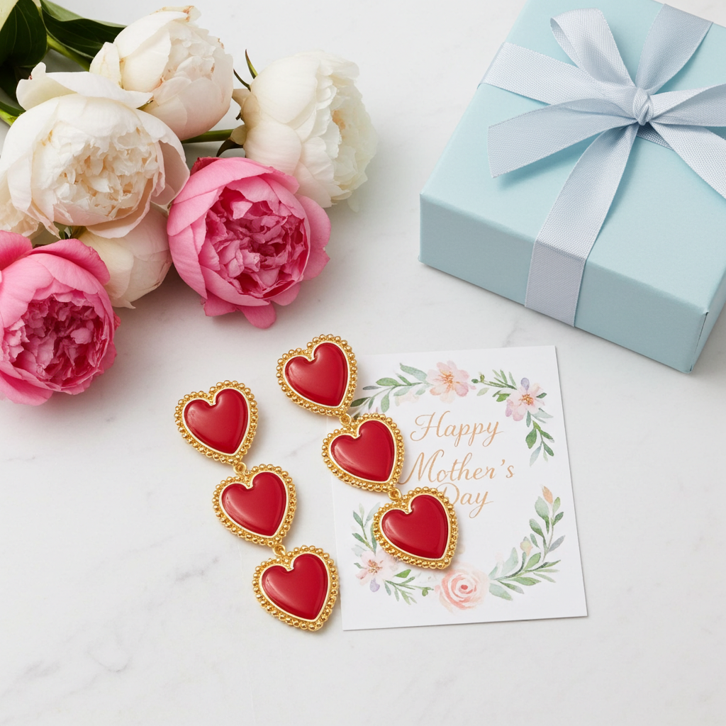 3 Red Hearts Earrings