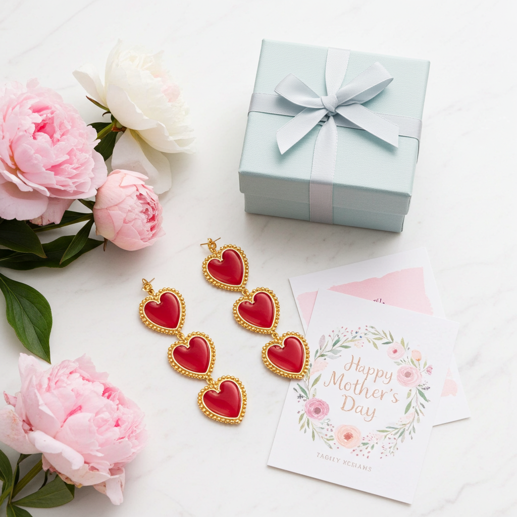 3 Red Hearts Earrings