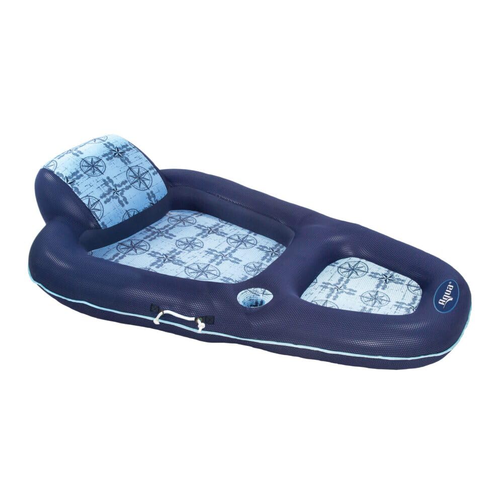 Aqua Luxury Water Lounge X-Large Inflatable Pool Float with Headrest Backrest & Footrest Navy/Light Blue