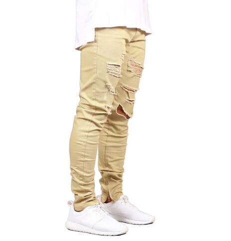 Ripped Army Green Men's Jeans with Trendy Zipper Design