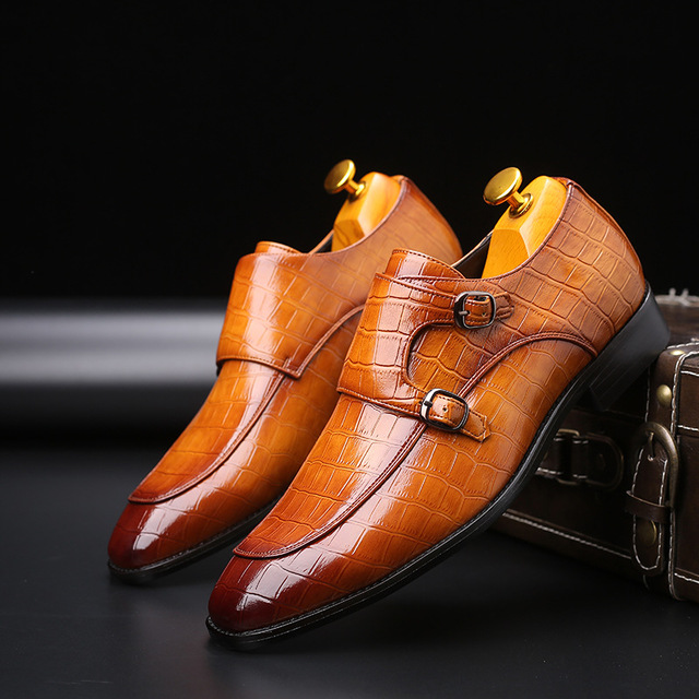 Men's Business Pointed Leather Shoes with Crocodile Pattern